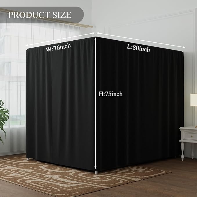 Black Canopy Bed Curtains - 4 Corner Post Bed Curtains King Lightproof Drapes Bed Canopy Curtain with Tie Backs for Adults & Girls Bedroom Decoration(Black,King)