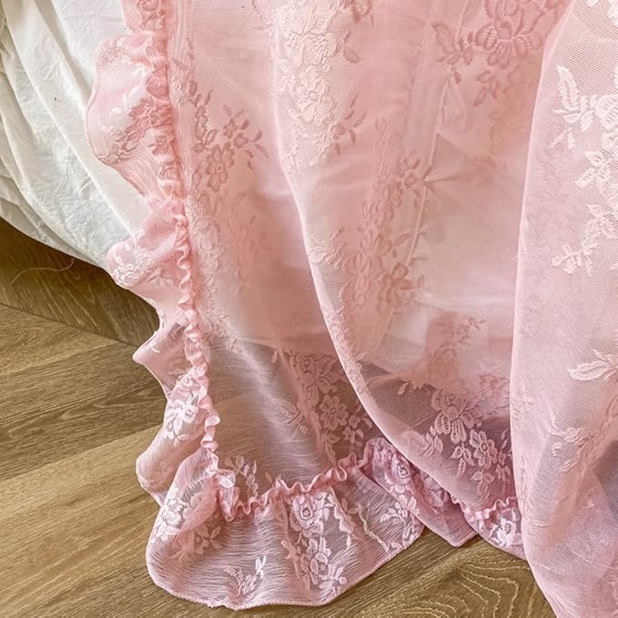 Mengersi Canopy Bed Curtains with Tie Backs,Princess Bed Canopy Curtains Bed Drapes Sheer Curtains for Bedroom Decor（Full,Pink