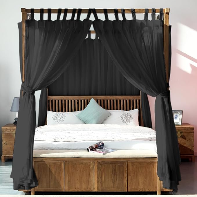 AIKASY Princess Canopy Bed Curtain with Top and Self-Adhesive Velcro, Creating a Romantic Atmosphere in The Room