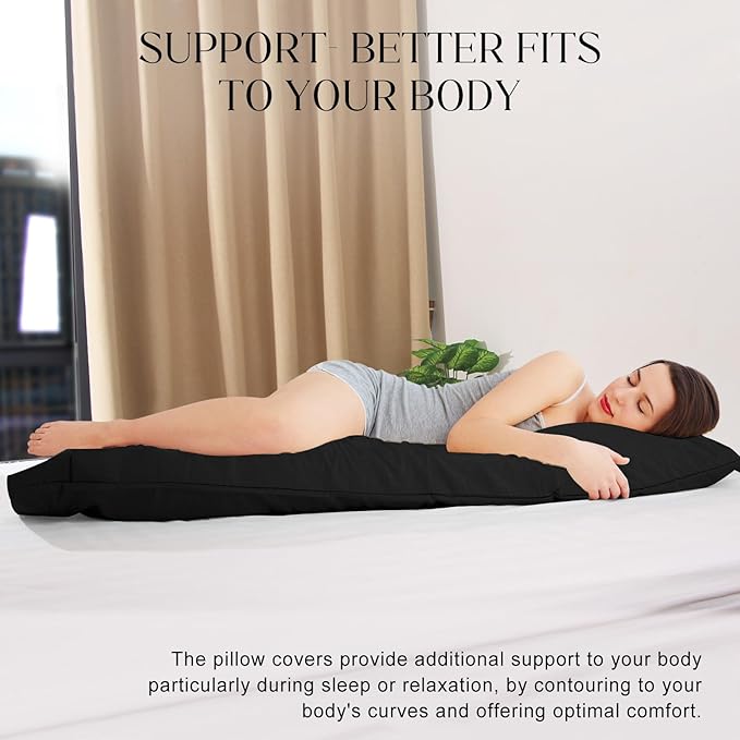 Soft Body Pillow Cover/Pillowcases 60 x 21 Inch, WINKAURA Premium Unique Long Pillow Case for Bed Fits 54x20 Pillow, Envelope Closure, Stylish Wrinkle and Stain Resistant,Black