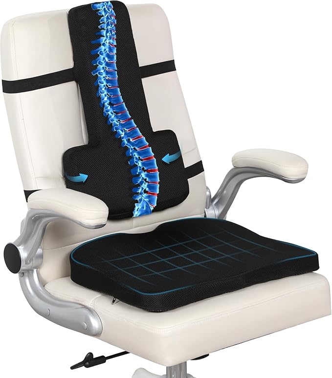 HOMBYS Lumbar Support Pillow for Office Chair with Seat Cushion, T Shape Backrest Pillow Improved Sitting Posture and Upper/Lower Back Pain Relief for Desk Chairs, Car Seats and Airplanes,Black