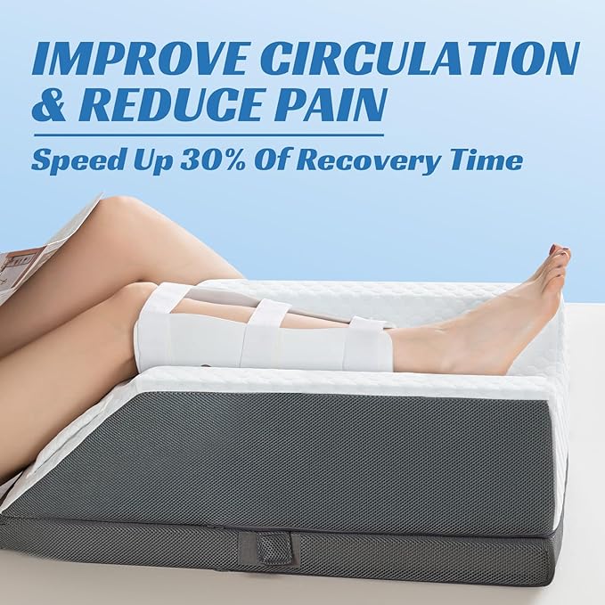 GOHOME Adjustable Leg Elevation Pillow for Post-Surgery, Knee and Ankle Injuries, Swelling, 3-Height Adjustable Memory Foam Leg Pillow with Dual Handles, Removable & Washable Cover