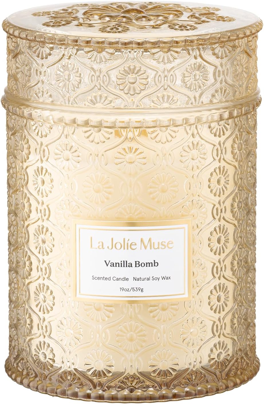 LA JOLIE MUSE Fall Candle | Vanilla Bomb Candle –Vanilla, Lemon Zest & Patchouli |19 oz Large Wooden Wick | Natural Soy Wax | 90 Hours Clean Burn | Gift-Ready for Autumn Hosting | Seasonal Home Décor
