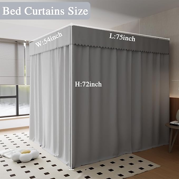 Hvqic Grey Canopy Bed Curtains - 4 Corner Post Bed Curtains Full Bed Curtains Lightproof Drapes Bed Canopy for Adults & Girls Bedroom Decoration(Full,Grey)