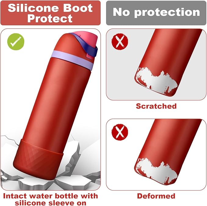 2PCS Silicone Water Bottle Boot for Owala 24oz 32oz 40oz, Anti-Slip Protective Sleeve Bottom Bumper Protector for FreeSip, Twist, and Flip Stainless Steel Water Bottles