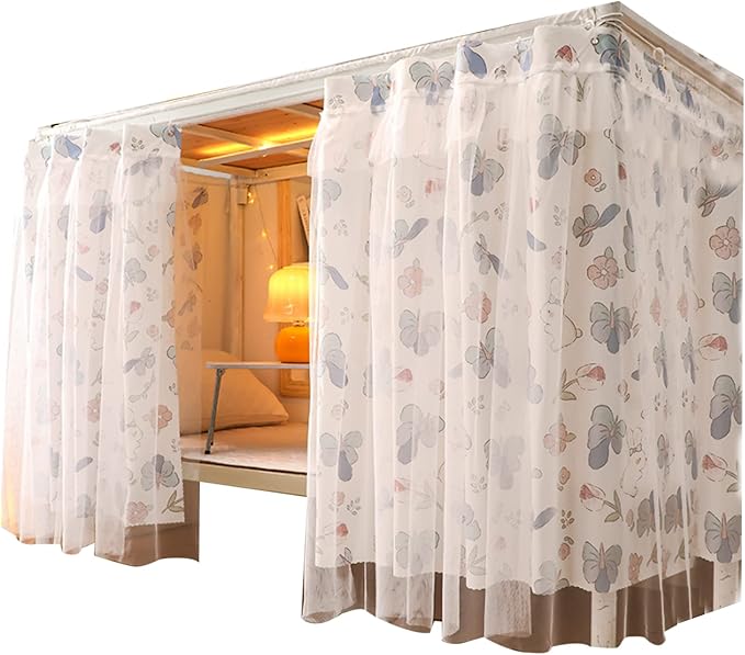 Hoce Bunk Bed Curtain Gauze Bunk Bed Curtains Drapes with Lace Privacy Dorm Bed Canopy for Bottom Twin
