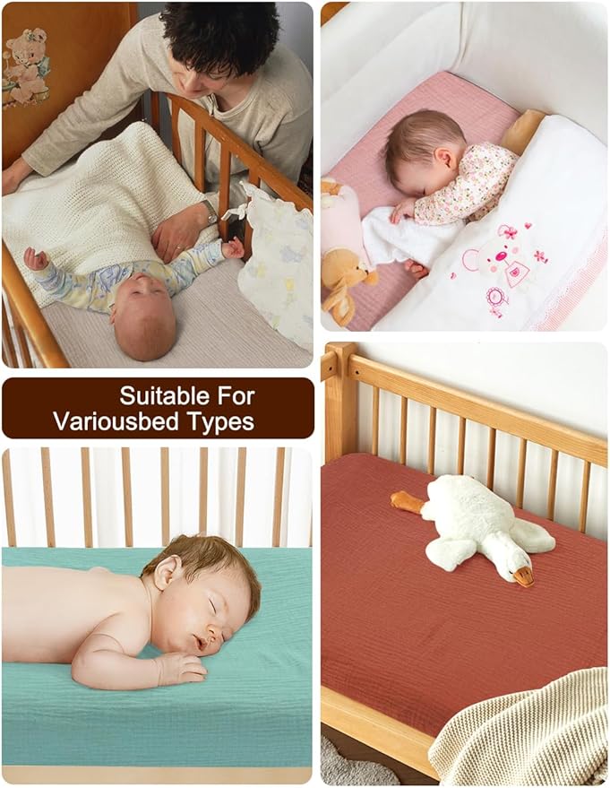 28" x 52" Rust Muslin Crib Sheets, 100% Cotton Baby Crib Sheet Neutral, Fitted Crib Mattress Sheets for Boy, Girl (46C-04)