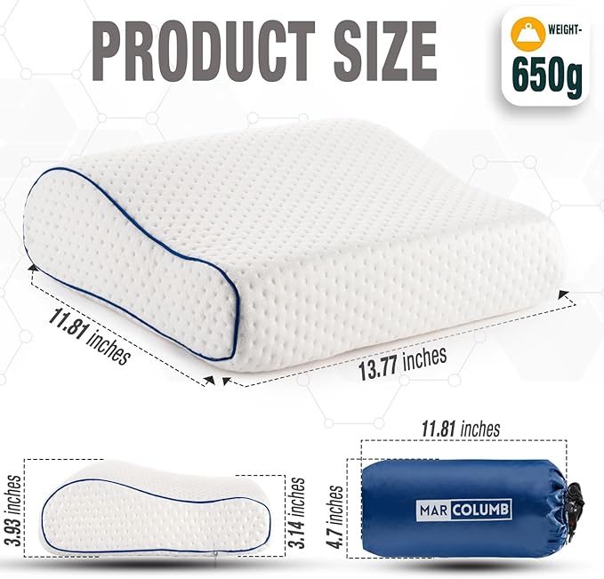 Travel & Camping Comfortable Memory Foam Pillow – Easy to Carry Portable Bag – Temperature Regulating Pillow Case - Perfect for Travelling (White Contour)