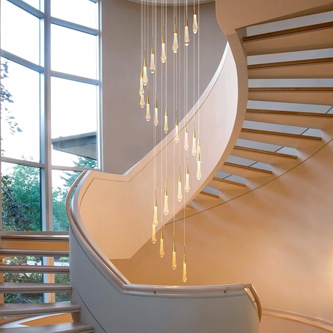 LMQNINE 24 Light Modern Crystal Chandelier Dimmable LED High Ceiling Chandelier Crystal Bubble Gold Pendant Lights Living Room Lobby 120W Staircase Chandeliers