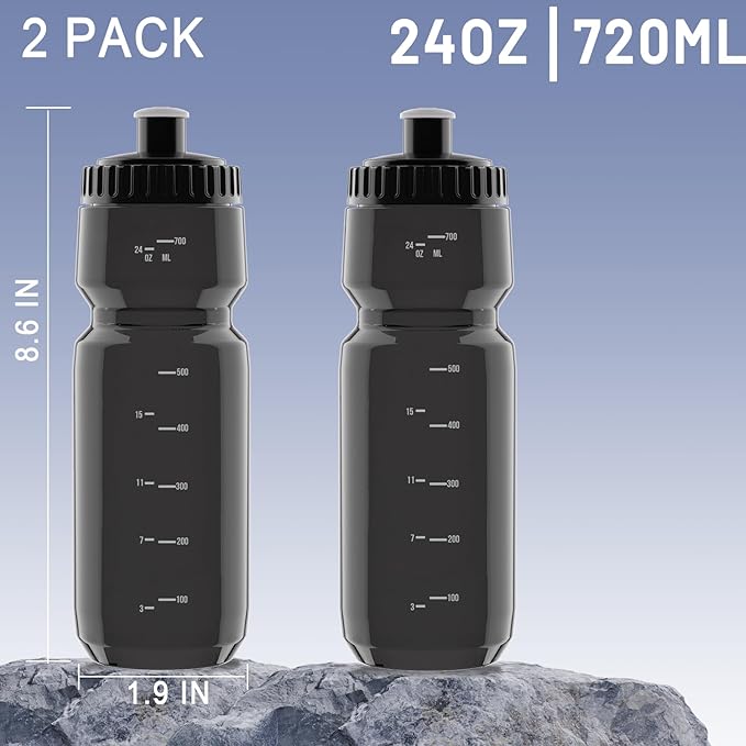 2 Pack Squeeze Water Bottles, 24oz Cycling Water Bottle, 720ml Bike Water Bottles BPA Free for cycling, Running, Hiking etc