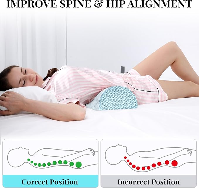 Knee Pillow for Side Sleepers Memory Foam Leg Pillows for Sleeping Yoga Bed Half Moon Bolster Pillow for Neck Pain Relief with Pillowcase 20.5x8x4.5 Inches(Cooling Blue, Standard Size)