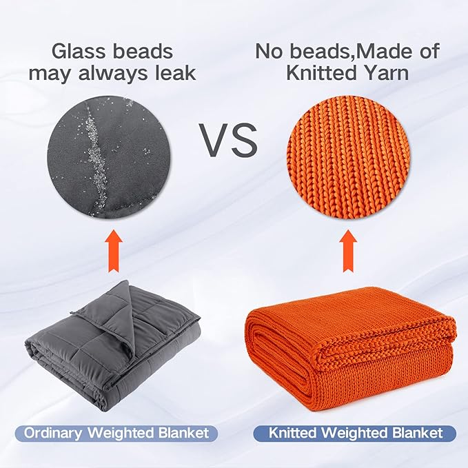 Knitted Weighted Blanket(Beige 50"x60" 7lbs),Home Décor Cooling Throw Blanket for Hot Sleepers,Hand Made Chunky Knit Heavy Blanket Use on Twin Size Bed