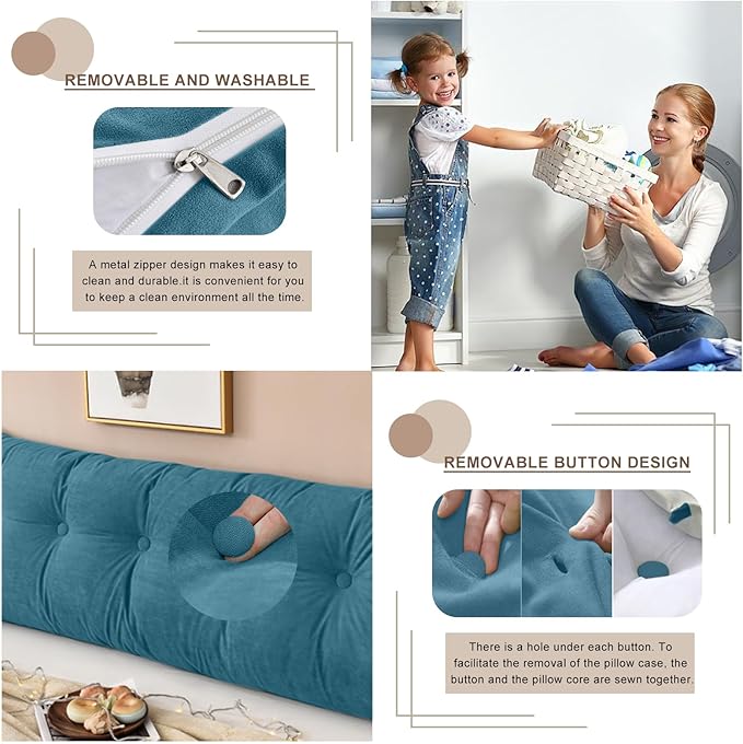 Large Triangular Headboard Pillows Long Backrest Positioning Support Bolster Cushion for Daybed Fluffy Quality Plush Body Wedge Pillow with Removable Cover(Dark blue-Queen-59x8x20in)