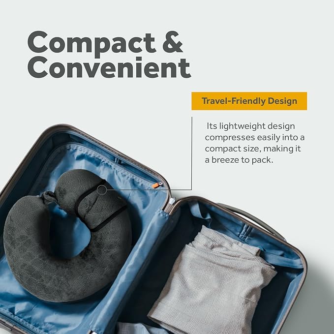 Pursonic Memory Foam Neck Pillow with Eye Mask - Ergonomic Travel Pillow, Breathable Fabric, Compact & Portable, Available in Purple, Teal, Grey (Purple)