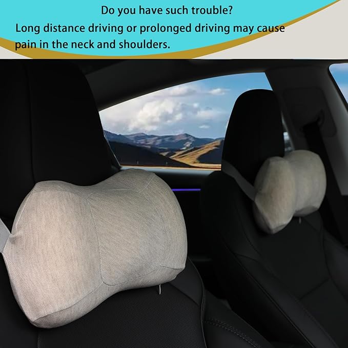 Car Neck Pillow, 2pcs Memory Foam Ergonomic Neck Pillow and Seat Headrest for Driving Fatigue Relief, Comfort and Support Your Neck