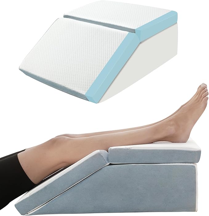 Leg Elevation Pillows for Sleeping, 6&8 Inch Adjustable Memory Foam Wedge Pillow for Legs, Knee Wedge Pillow for After Surgery, Swelling, Back Pain and Circulation