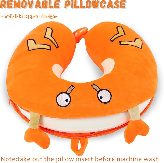 Travel Pillow, Kids Travel Pillow with Sleep Eye Mask, Soft Memory Foam Kids Neck Pillow for Boys & Girls, Travel Accessories for Car Airplane Traveling - Funny Crab