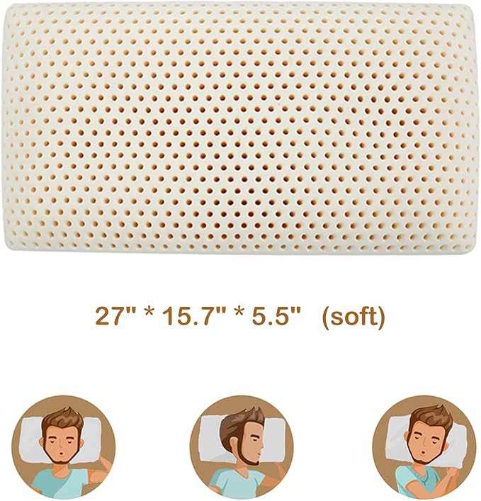 Royalisneeo 100% Talalay Latex Pillow, Soft, Foam Rubber Pillow Helps Relieve Pressure,Best Gift with Removable Cotton Cover for Back, Stomach and Side Sleepers（Queen）