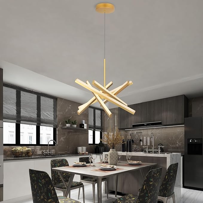 Kinglong Gold Chandelier【Upgraded】,Chandelier Light Fixture 6-Lights,Dimmable Acrylic LED Modern Chandelier for Dining Room,Living Room,Bedroom,Kitchen Island(L:20.07",W:17.32")