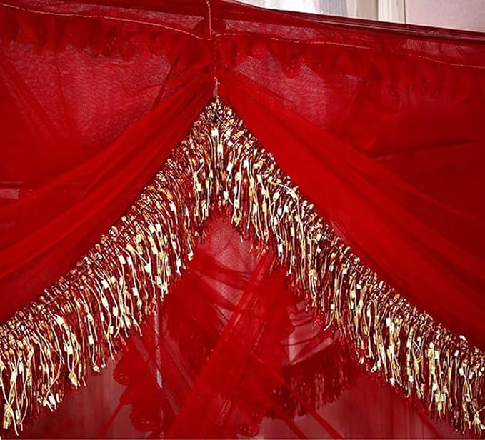 Mengersi Red Canopy Bed Curtains Bed Canopy,Four Corner Post Bed Curtains Elegant Bed Draperies Bedroom Decoration，Full