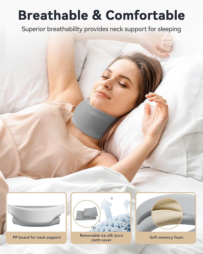 Neck Brace Cervical Collar - Neck Support Brace for Sleeping, Soft Foam Wraps Keep Vertebrae Stable and Aligned for Relief of Cervical Spine Pressure for Women & Men, (12.6-15.8 Inch) Grey