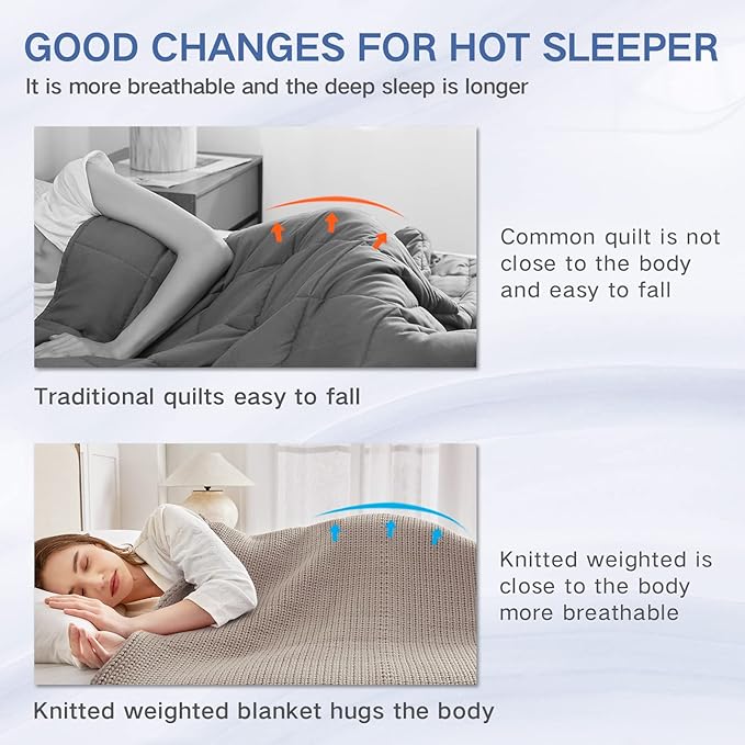 Knitted Weighted Blanket(Beige 50"x60" 10lbs),Home Décor Cooling Throw Blanket for Hot Sleepers,Hand Made Chunky Knit Heavy Blanket or Adults Use on Twin Size Bed