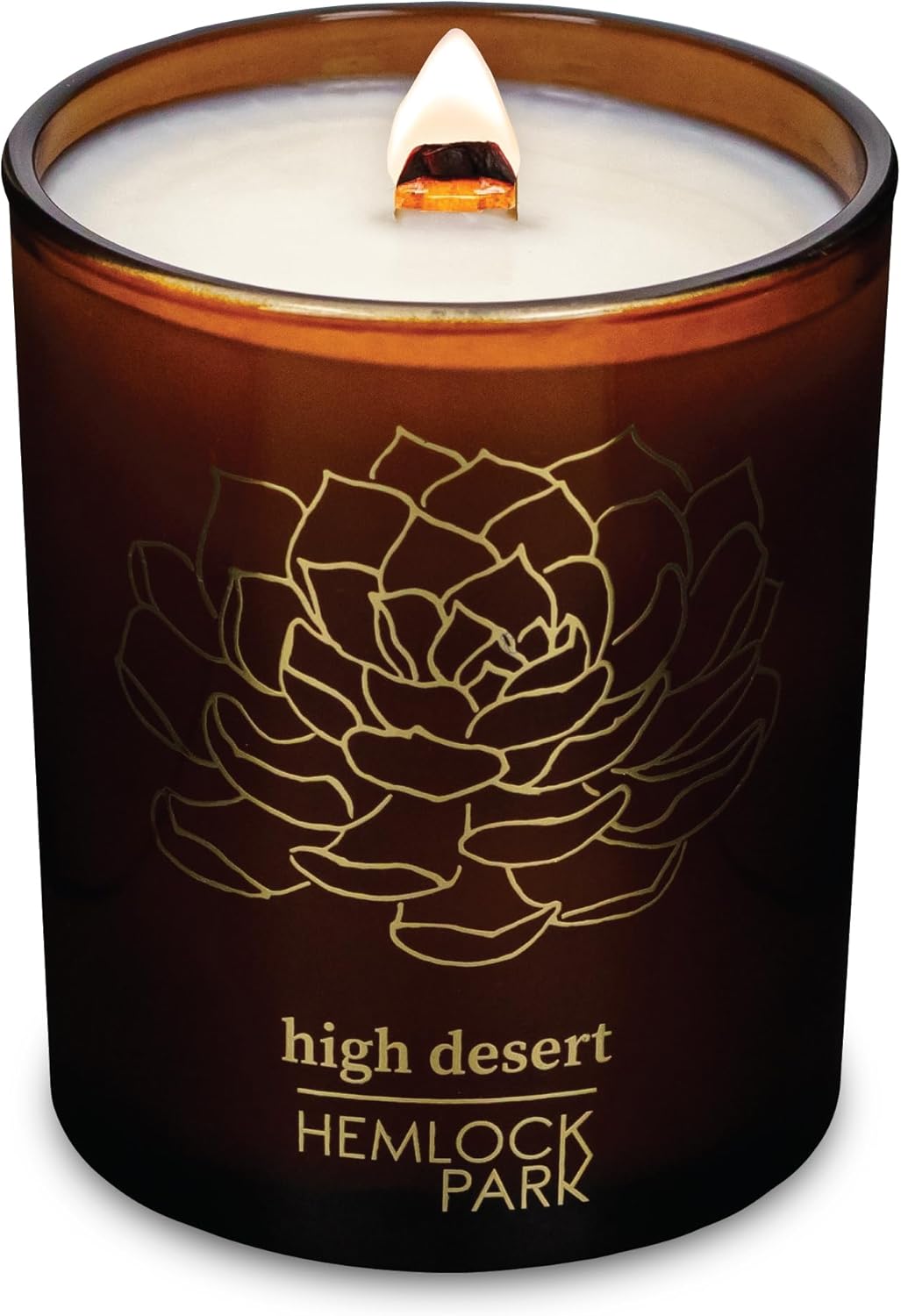 Hemlock Park Wood Wick Candle Handcrafted with Natural Coconut Wax and Essential Oils (Amber & Gold 7.2 oz, High Desert)