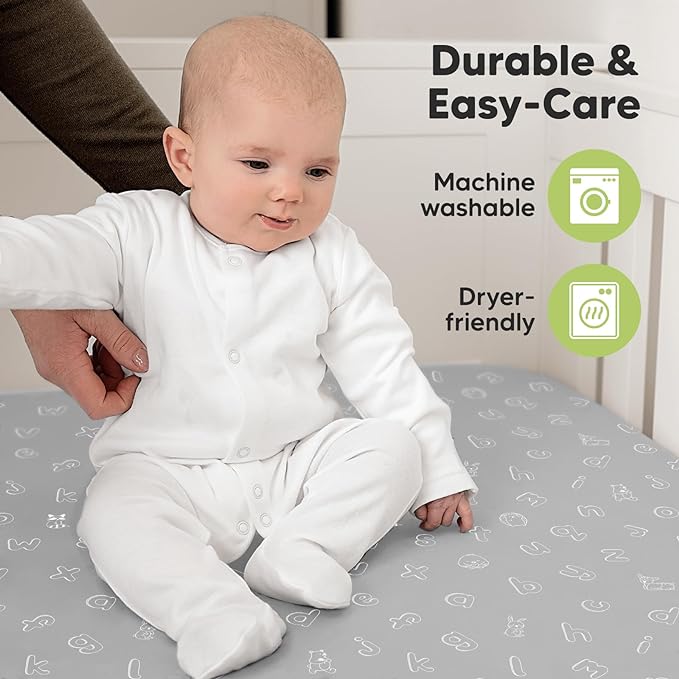 2-Pack Organic Crib Sheets for Boys, Girls - Jersey Fitted Crib Sheet, Baby Crib Sheets Neutral, Crib Mattress Sheet, Cotton Crib Sheets, Breathable Crib Sheet, Baby Mattress Sheets (ABC Land Cloud)