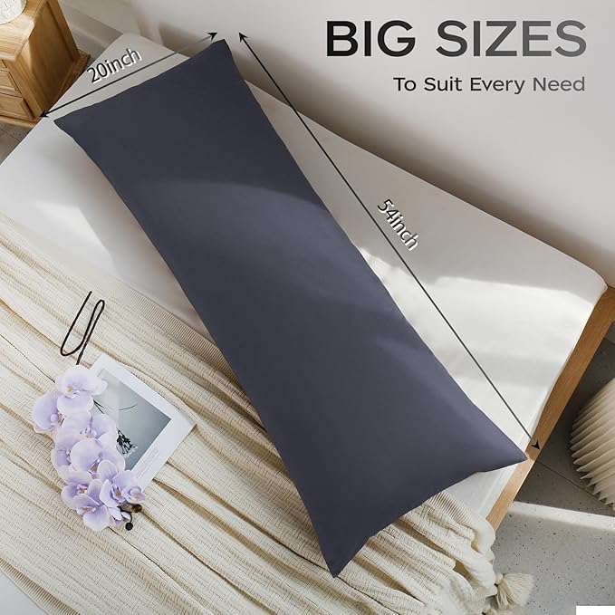 Memory Foam Body Pillow with Grey Removable 100% Cotton Cover, Full Body Pillows for Adults, Large Long Bed Pillow for Sleeping, Firm & Supportive (20x54 inch, Dark Gray)