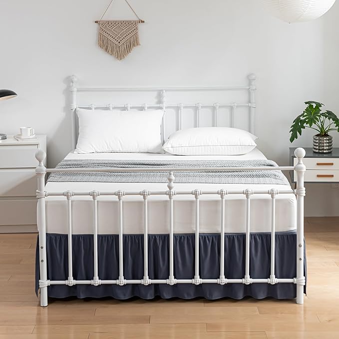 Twin Size Bed Skirt Ruffled Bed Skirt with Split Corners, 18 Inch Drop Dust Ruffle Bed Skirt with Platform, Blue (Twin - 18" Drop)