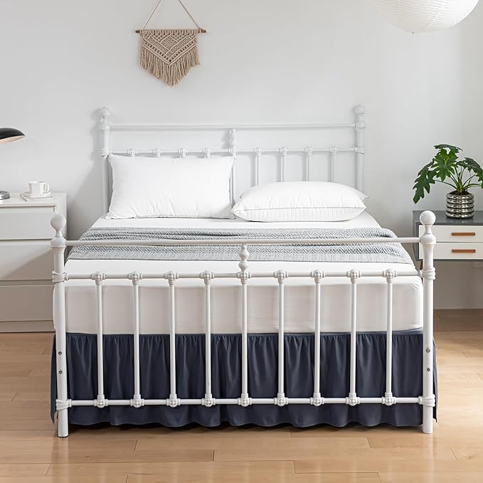 Bed Skirt Twin Size Ruffled Bed Skirt with Split Corners, 14 Inch Drop Dust Ruffle Bed Skirt with Platform,Blue