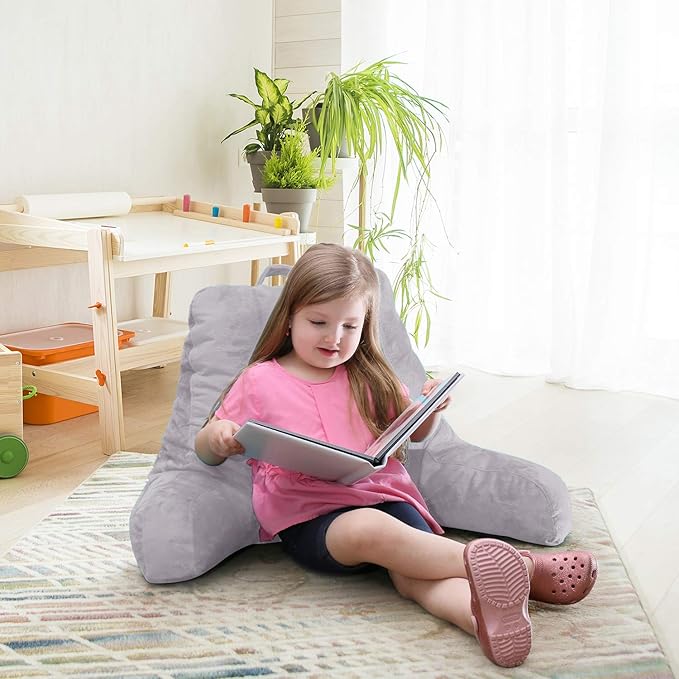 Nestl Reading Pillow for Kids, Small Bed Pillow, Back Pillow for Sitting in Bed, Memory Foam Chair Pillow, Reading & Bed Rest Pillows, Grey Lavender Back Pillow for Bed, Arm Pillow with Pockets