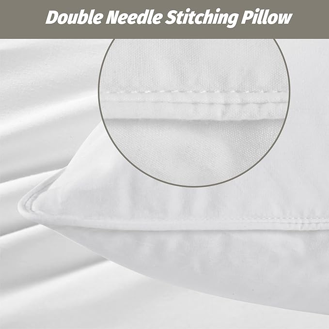 Goose Down Feather Pillows, Soft Bed Pillows Standard Size Set of 2, 100% Soft Cotton Shell, Bedding Pillow for Back, Stomach or Side Sleepers