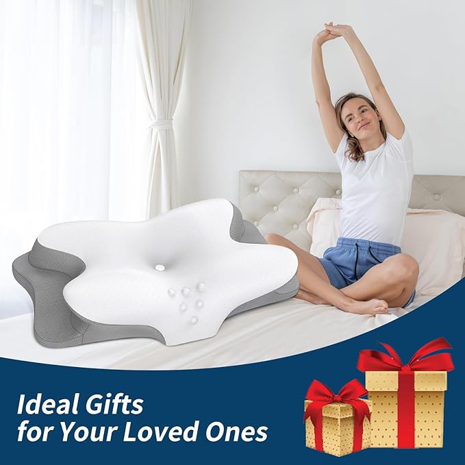 Cervical Neck Pillow - Cooling Pillow for Neck Pain Relief, Ergonomic Contour Side Sleeper Pillow for Sleeping, Orthopedic Memory Foam Pillows for Back & Stomach Sleepers with Pillowcase