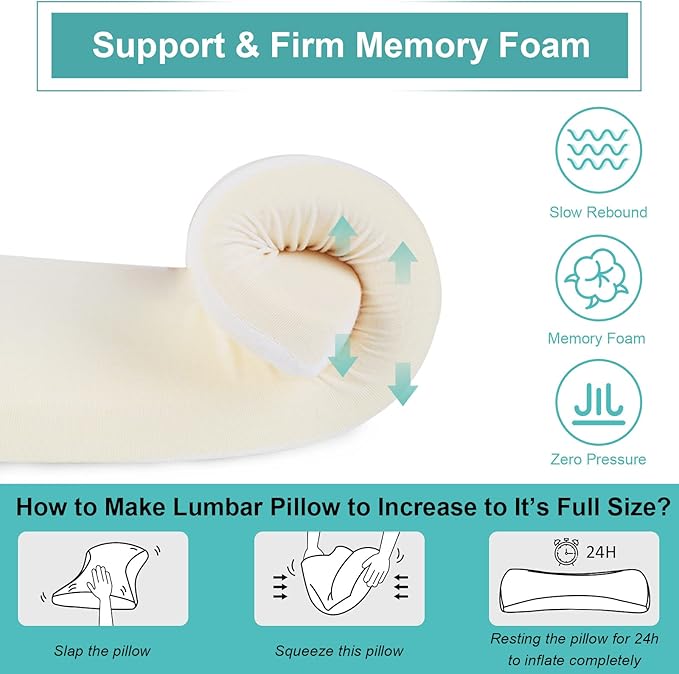 Gel Lumbar Support Pillow for Bed Relief Lower Back Pain-Cooling Memory Foam Back Pillow for Sleeping-Waist Sleep Cushion for Side& Back Sleepers-Wedge Bolster Pillow Bed Rest [US. Patent Design]