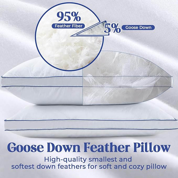 puredown Feather Down Pillows Set of 2, Luxury Goose Feather Pillow for Sleeping, Organic Cotton Cover Hotel Collection Bed Pillows (King)