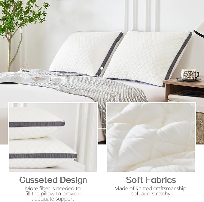 Soft Pillows King Size Set of 2,Bed Pillows with Gusseted Edge,Fluffy Microfiber King Pillows 2 Pack for Back, Stomach or Side Sleepers
