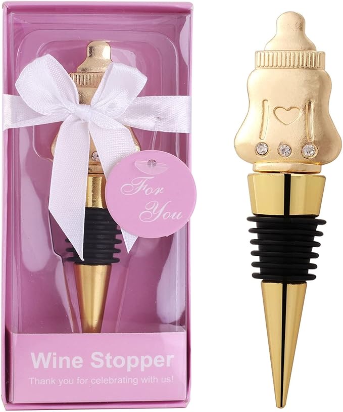 12Pcs Wine Bottle Stopper Baby Shower Souvenirs for Guest,Gold Feeding Bottle Stopper Wedding Favors Baby Girl Shower Giveaways Gift to Guest(12, Pink-Bottle Stopper)