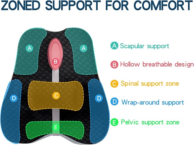 Lumbar Support Pillow for Office Chair Back Support Pillow for Car, Computer, Gaming Chair, Recliner Memory Foam Back Cushion for Improve Posture (Black)