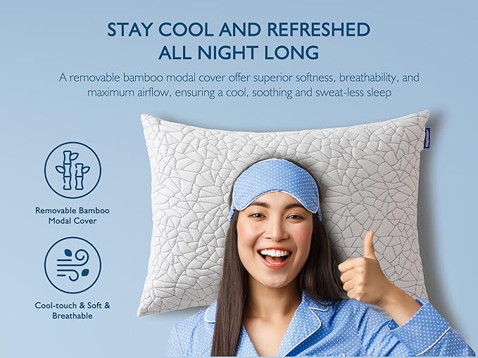 Dafinner Memory Foam Pillows King Size Set of 2 | Adjustable Stomach, Back or Side Sleeper Pillow | Soft Cooling Bamboo Rayon Cover, Original Shredded Memory Foam Pillows Inserts 2 Pack, 20"x36"
