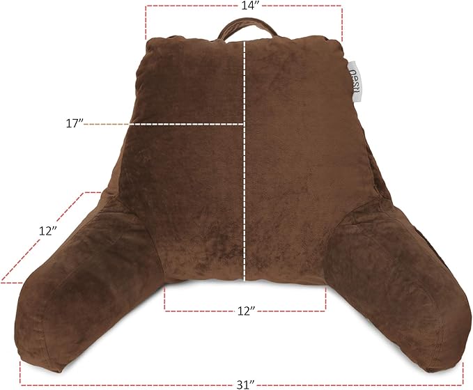 Nestl Reading Pillow Standard Bed Pillow, Back Pillow for Sitting in Bed Memory Foam Chair Pillow, Reading & Bed Rest Pillows Chocolate Brown Back Pillow for Bed, Bed Chair Arm Pillow with Pockets