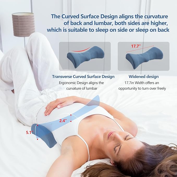 Cozyhealth Lumbar Support Pillow for Sleeping Memory Foam Back Lumbar Support Cushion for Lower Back Pain Relief, Back Support Bed Pillow Waist Support Back Sleepers (Dark Blue)