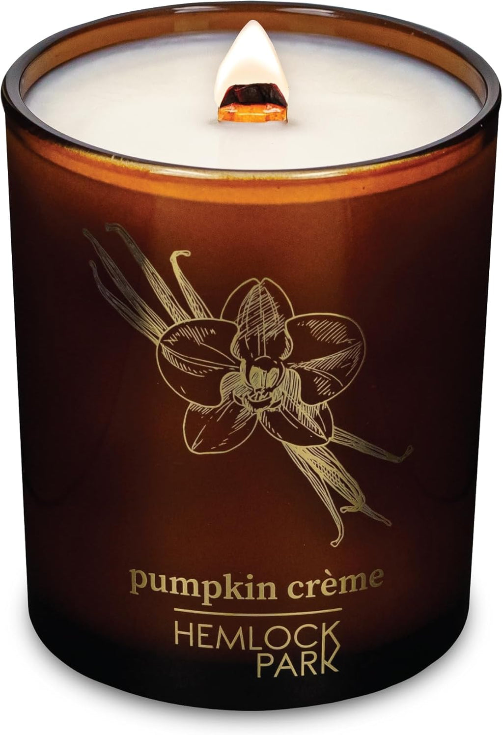 Hemlock Park Wood Wick Candle Handcrafted with Natural Coconut Wax and Essential Oils (Amber & Gold 7.2 oz, Pumpkin Crème)
