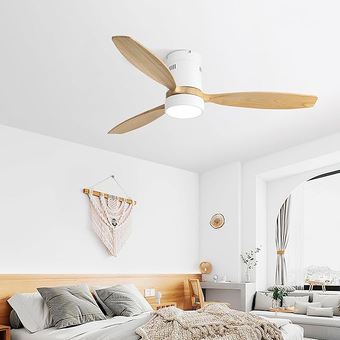 NicBex Ceiling Fan 52 Inch Ceiling Fans with Lights Ceiling Fan with 3 Blades and Remote Control Reversible DC Motor Ceiling Fan for Bedroom, Living Room, Light Natural
