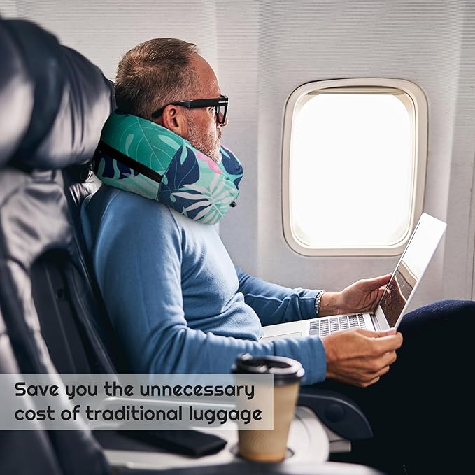 2 PCS Stuffable Travel Pillow, Stuffable Neck Pillow for Travel, Portable Self-Fillable Design Travel Pillow U-Shaped with Snap Strap Storage Bag, Monstera Leaf(Pillow Cover Only, No Filler)