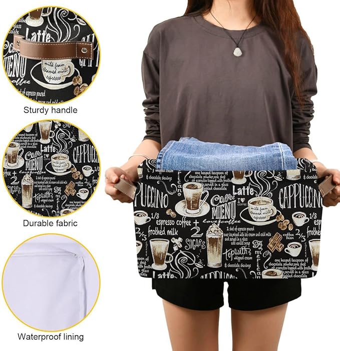 Wamika Black Coffee Beans Storage Basket Fabric Laundry Baskets Cappuccino Latte Chocolate Cocoa Storage Boxes Organizer Bag for Baby Cloth Dog Toy Book Storage Cubes Shelf Closet Bins 16x12x8 Inches