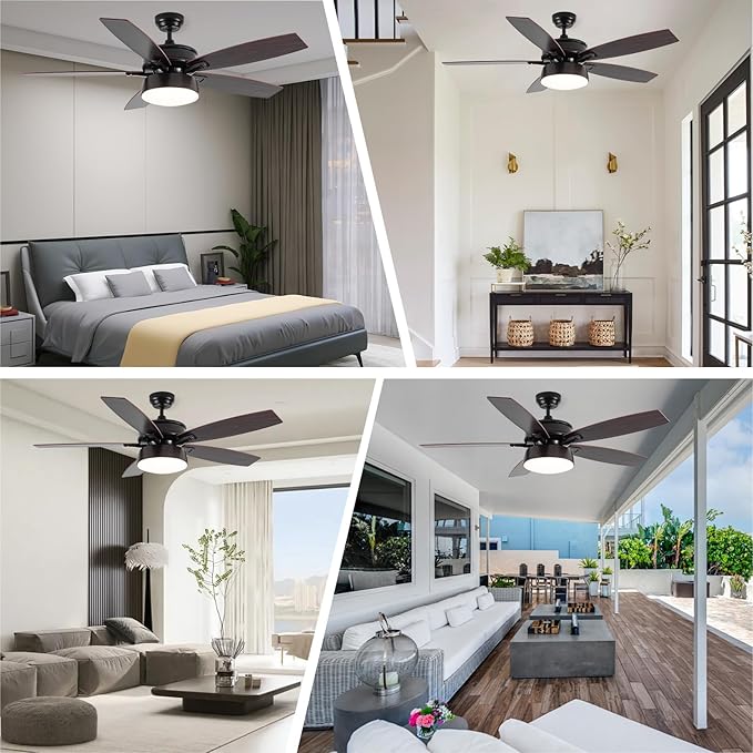 Ceiling Fans with Lights, 52 inch Ceiling Fan with Light and Remote Control, Reversible Flush Mount Ceiling Fan, Dimmable 5 Blades Low Profile Ceiling Fan for Living Room Bedroom