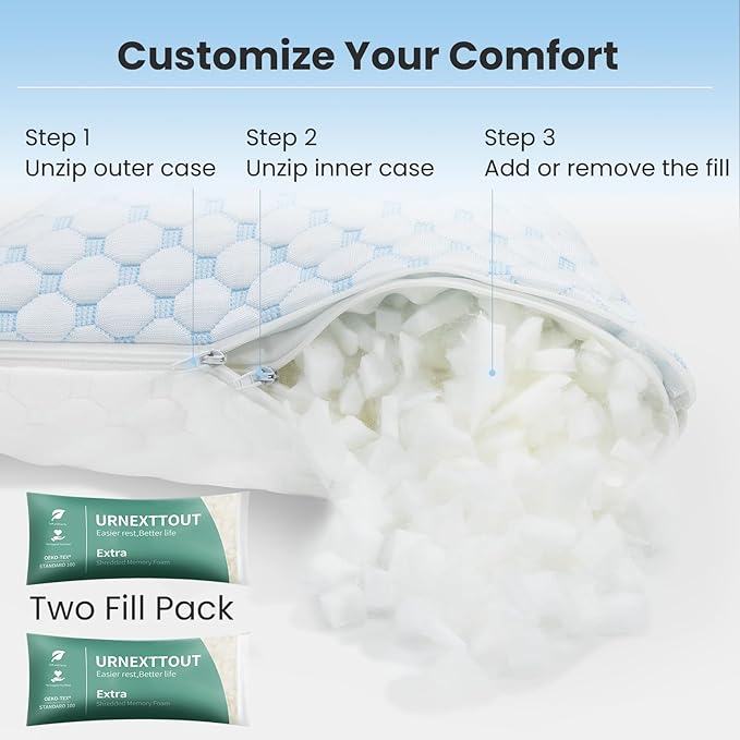 Side Sleeper Pillows for Adults Cooling Pillows for Hot Sleepers Support Adjustable Bed Pillow King Pillow with 2 Extra Fill