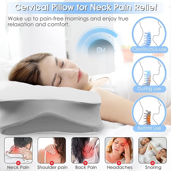 Cervical Neck Pillow for Pain Relief: Ergonomic Orthopedic Contour Pillow - Memory Foam Pillows (Butterfly)