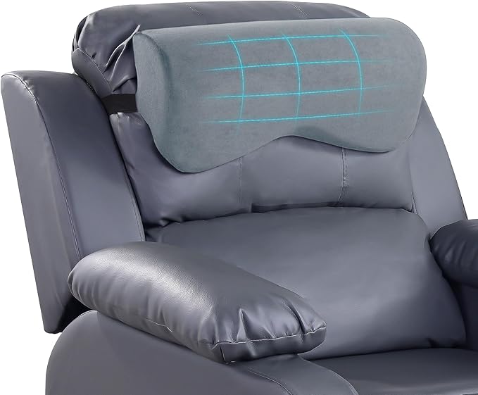 HOMBYS Cervial Recliner Neck Pillow for Pain Relief, Foam Headrest Pillow with Strap for Securing, Extra Large & Non-Slip Neck Pillow for Recliner, Sofa, Office Chair, Car, Gaming Chair, Light Grey